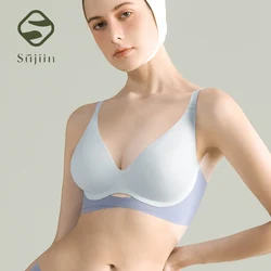SUJIIN Sexy Seamless Bra for Women Soft Support Fixed Cup Plunge Push Up Bras Cat Mouth Cross-folding Female Bralettes MX102G2