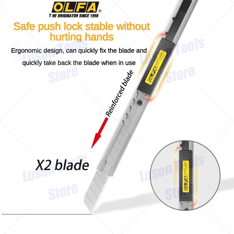 Japanese original OLFA SVR-2 stainless steel small size art knife, all metal 9mm paper cutting knife, non damaging glass film sticking knife, glass car film sticking special knife with 2 blades delivered