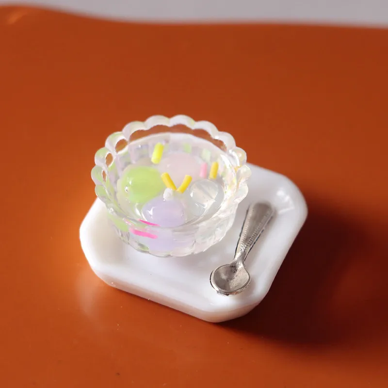 Three-piece Dollhouse Ob11 Food Mini Crystal Sweet Dumplings Miniature Items High Tea Dessert BJD Dolls House Accessories Toys