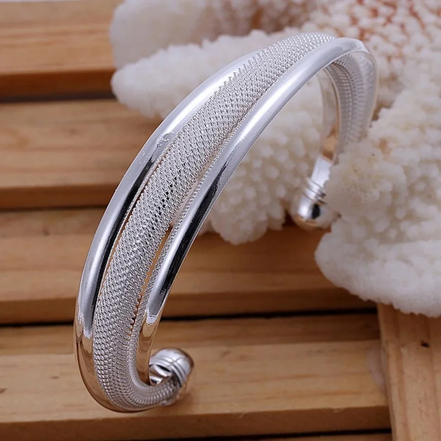 for women lady wedding elegant retro trend hypotenuse net circular openings bracelet fashion 925 Sterling Silver jewelry B019