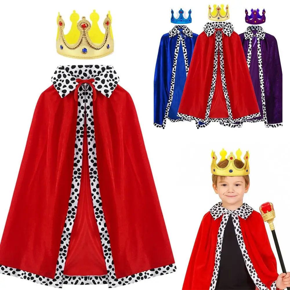 

80/90/130/150cm Halloween King Cloak Red Velvet Dress Up Adult Kids Prince Robe Shawl Spotted White Boys Royal Prince Cape