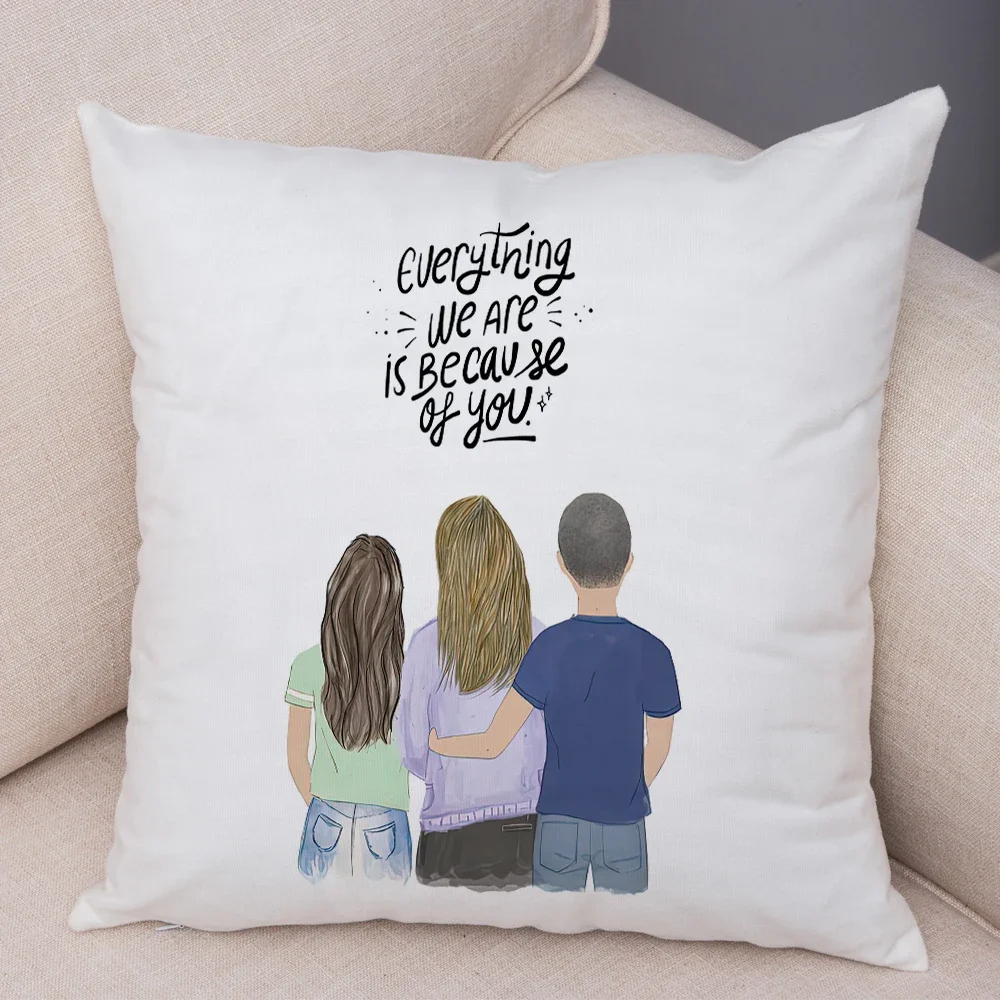 Nodric Style Warm Family Love Affection Pillow Case Double Print Decor Cartoon Lady Cushion Cover for Sofa Soft Plush Pillowcase