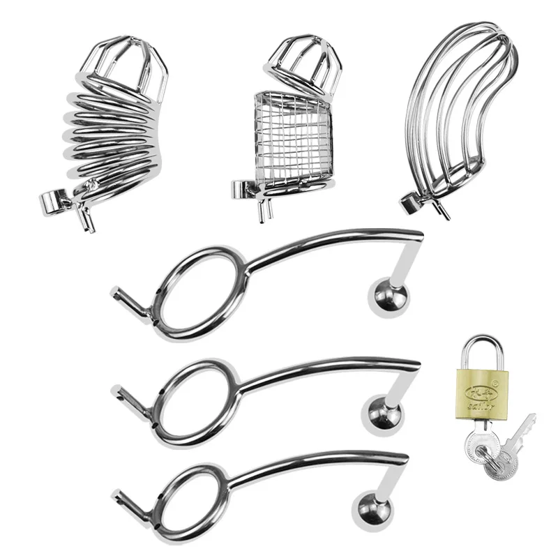 

SexToys StainlessSteel Cock Cage Male CBT Cuckold Ball Chastity Cage Device With butt plug Penis Dick Bondage Fetish BDSM Gear