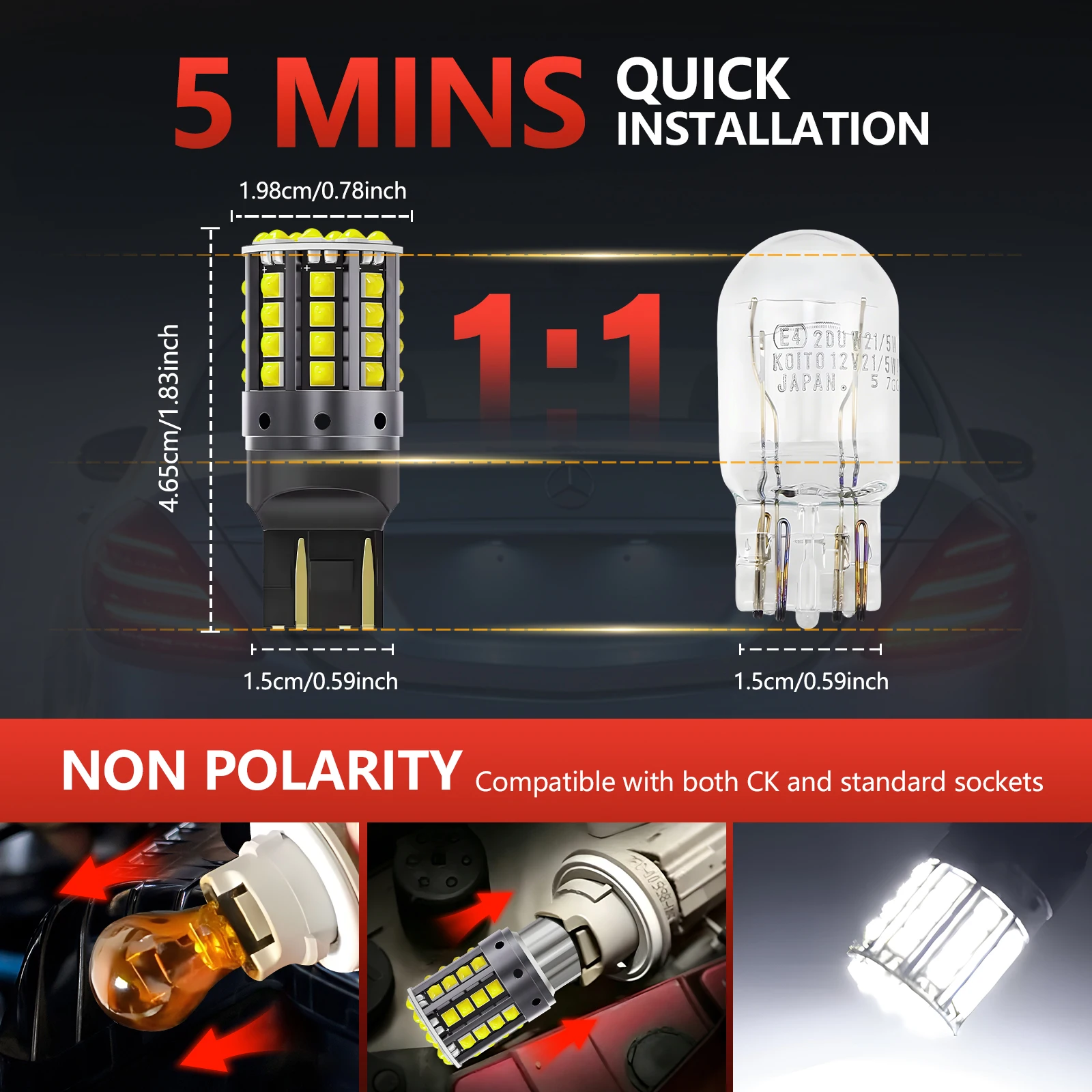 2pcs 1157 BAY15D P21 1156 BA15S LED Bulbs Canbus 44SMD 7440 7443 Turn Signal Reverse Brake Light 12V Super Bright Bulb