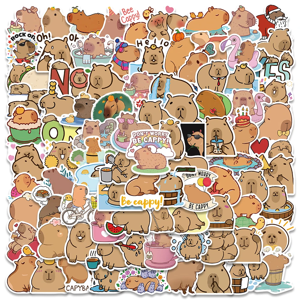 50/100pcs plump Capybara Cartoon Cute Brown Animals Stickers For Kid Laptop Water Bottle Luggage Stationery Scrapbook Sticker