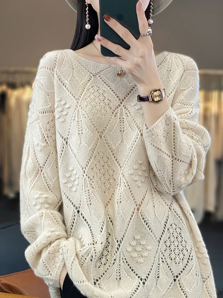 Women's Cashmere Knit Sweater Autumn Winter Loose O-Neck