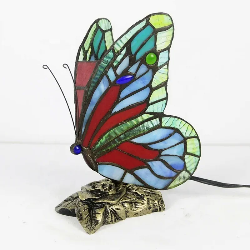 LongHuiJing Stained Glass Tiffany Butterfly Lamps With US/EU Plug In E27 Bedside LED Creative luminous ornaments