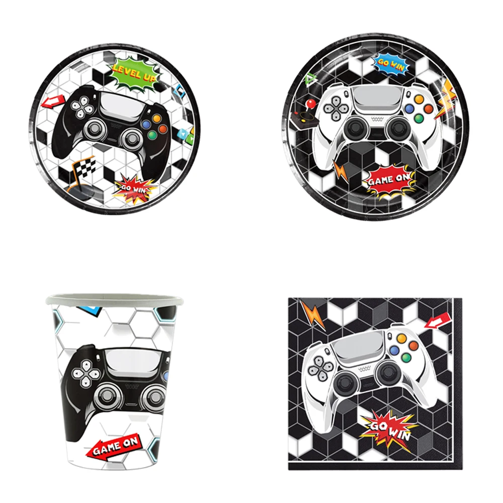 Black and White Game Console Theme Birthday Decorations Party Disposable Tableware Paper Napkins Cups Plates Tablecloths Straw