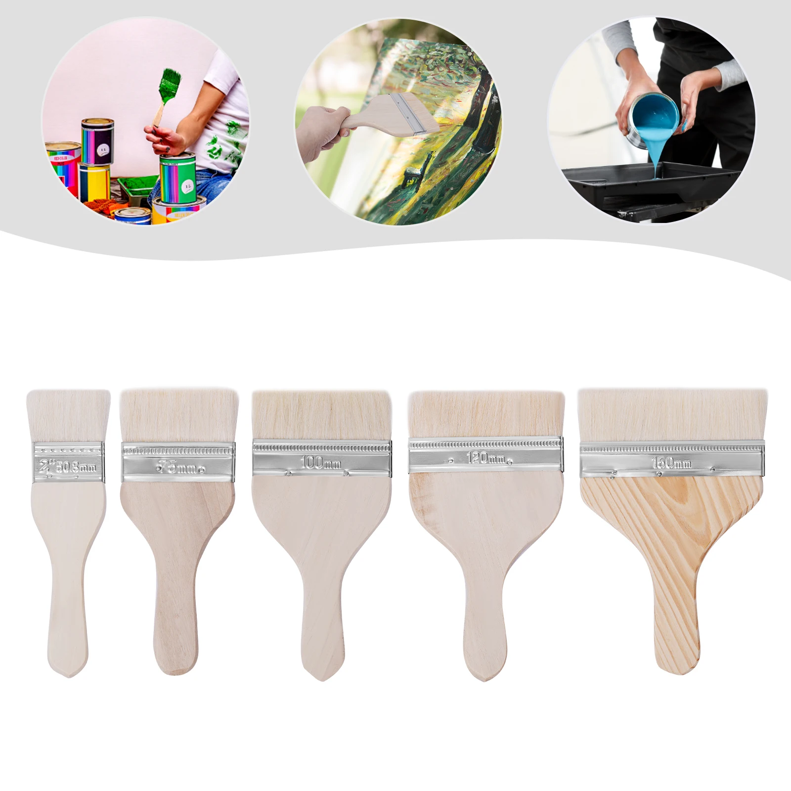 

5PCS House Wall Trim Paint Brush Set Home Exterior Interior Flat Brushes 2"-6"