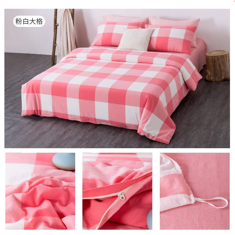 Japanese style washed cotton unprinted duvet cover, single piece pure cotton duvet cover, full cotton double bed product, checke