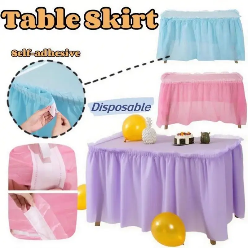 2Pcs/Set Disposable Table Skirt Banquet Cover Waterproof Oilproof Birthday Party Decorations Cloth No Tear Clean Fit