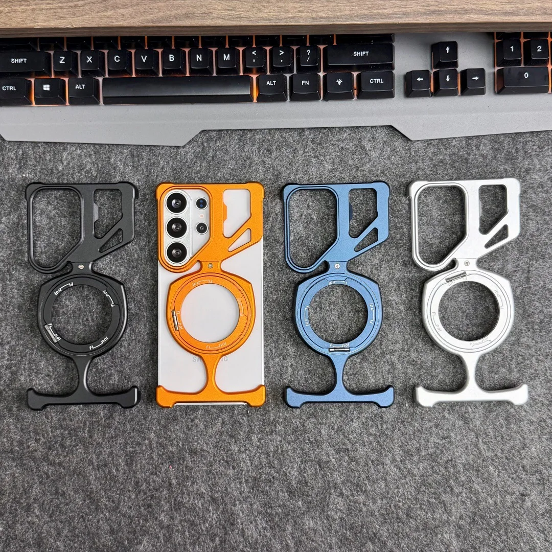 

Frameless Aluminum Alloy Detachable Phone Case for Samsung Galaxy S25 S26 Ultra with Metal 360 ° Rotating Stand