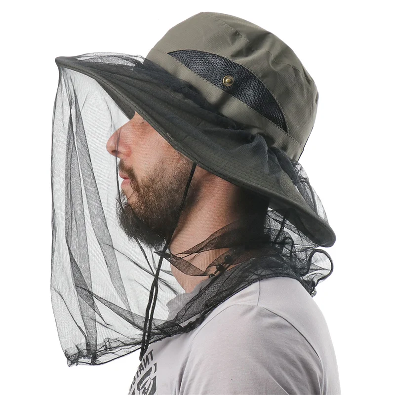 CAMOLAND Camouflage Male Fishing Hat Anti-Bee Insect Anti-Mosquito Net Breathable Hat Mesh Bucket Hat Outdoor Hat Sun Cap