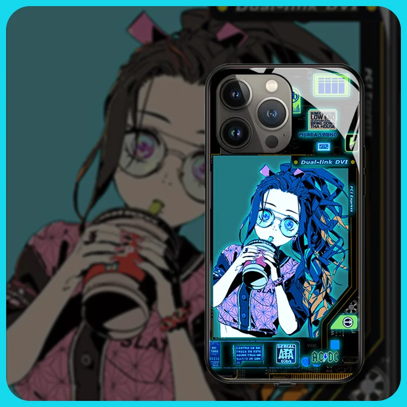 Demon Slayer Anime Girl LED Luminous Phone Case For Samsung Galaxy A52 A53 A54 A72 S22 S23 Ultra S21 Plus S20FE Note20 Ultra