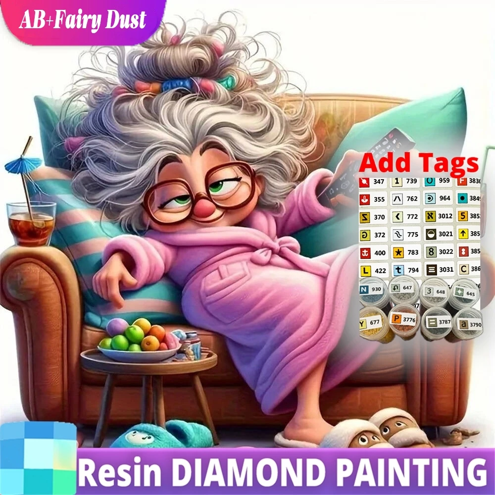 

Resin AB Fairy Dust New Arrival Diamond Mosaic Old Woman Portrait DIY Picture Rhinestones Painting Cartoon Embroidery Handmade H