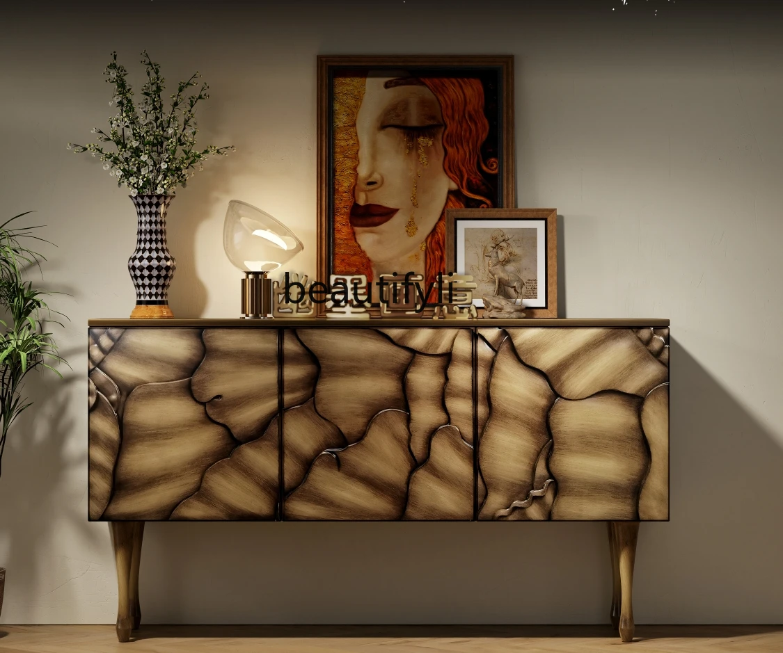 French Style Entrance Cabinet Art Relief Light Luxury Curio Cabinet Retro High Leg Designer Original Furniture Cabinet