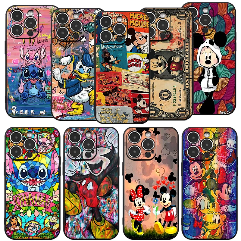 

Mickey Cute Disney Phone Case For iPhone 15 14 13 12 11 Pro Max Mini X XR XS Max SE2 7 8 Plus Shell Black Liquid Silicone