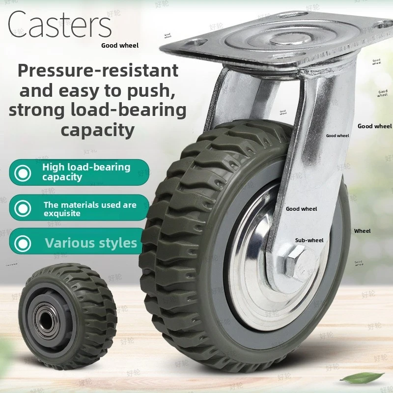 6Heavy-duty gray fire-resistant casters are wear-resistant4Inch5Inch8Flatbed cart with brakes and directional polyurethane unive