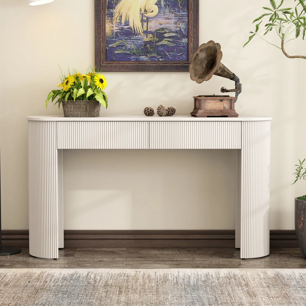 Modern Fluted Entryway Table with 2 Drawers, 54