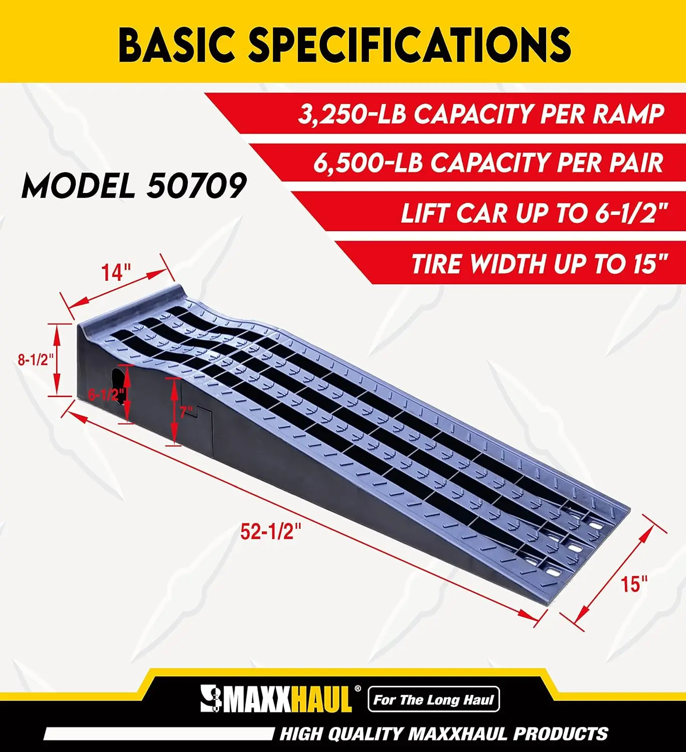 50709 Detachable Extendable Car Ramp Set, Portable Car Ramps With 3,250 lbs Maximum Weight Capacity Per Ramp 6,500 lbs Per Pair