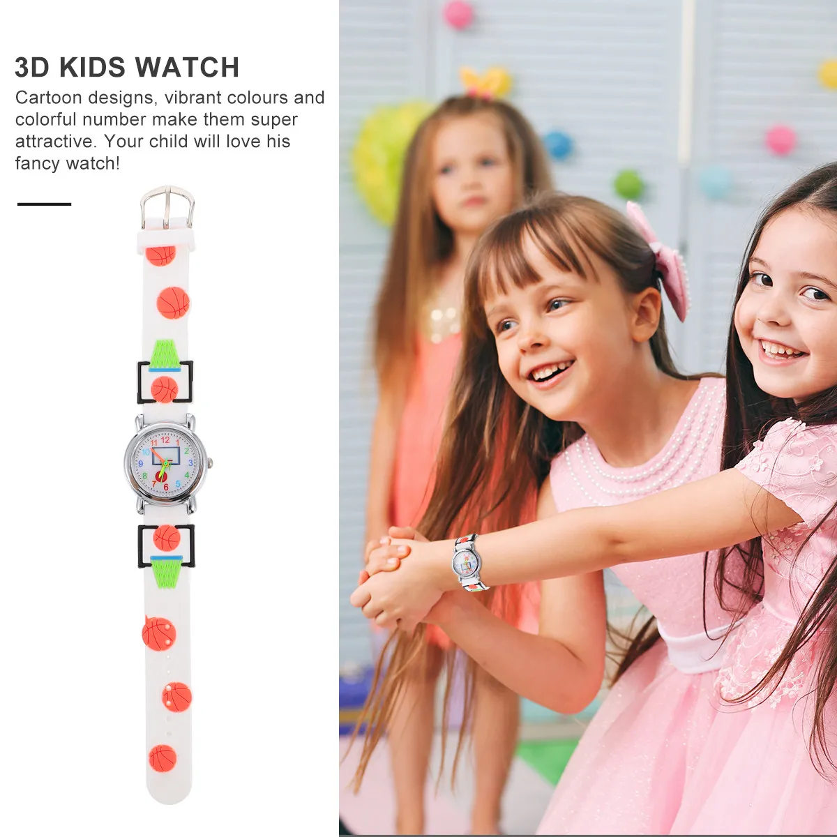 Basketball Pattern Watch 3D Cartoon Design Watch Waterproof for Hand Washing Rain Splashes