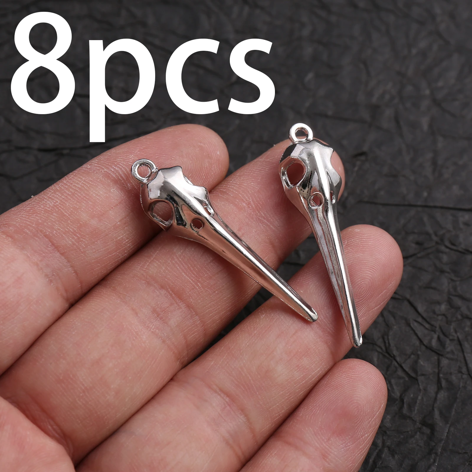 8 Hollow-Out Long-Beaked Bird Skull Pendants, Handmade Small Accessories with a Glossy, Simple Design, Suitable for DIY Bracelets, Necklaces, and Earrings, and as Decorative Accessories for Handmade Beading