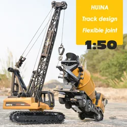 Huina 1:50 Alloy Crane Model Toy for Kids Simulation Cars Tower Clawer Engineering Vehicle Collection Children Birthday Gift