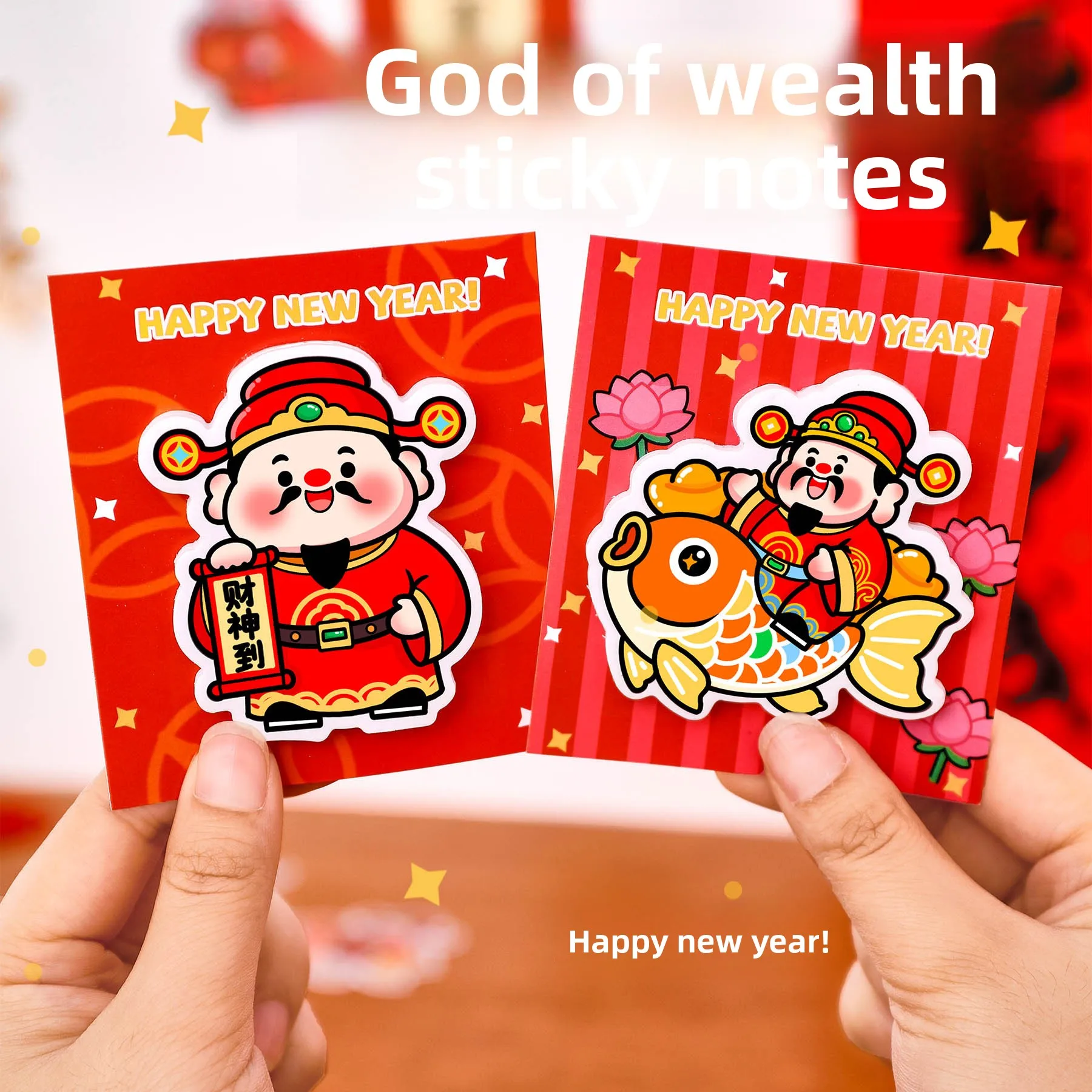 

12 Pcs 8*9cm 30 Sheets New Year God of Wealth Sticky Notes Festive Spring Festival Decorative Memo Pads Student Stationery
