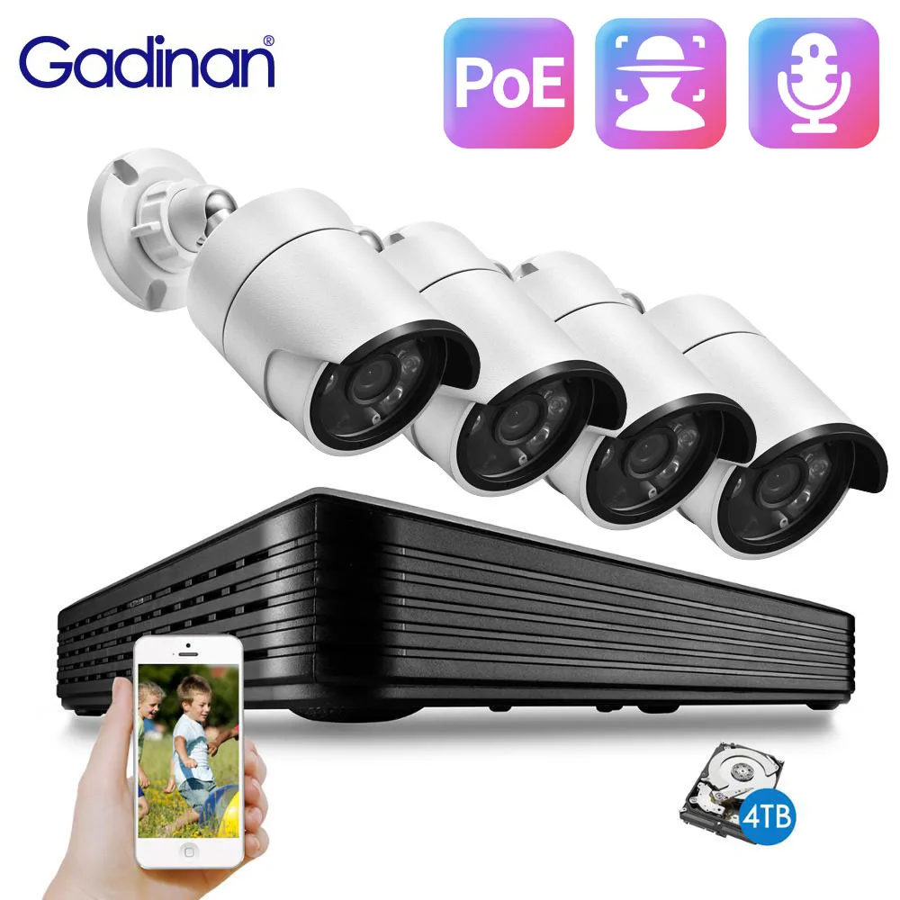 

Gadinan 5MP NVR H.265AI 4CH Face Detection Security Camera System Kit Outdoor Audio Motion Detection IR Surveillance Camera NVR