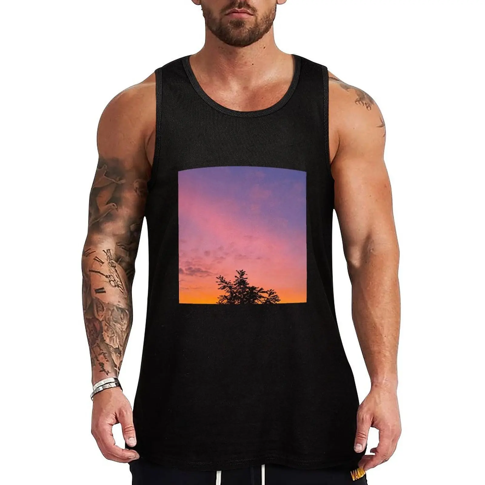 

Tree in colourful clouded sunset Tank Top All Day Comfort Tank Top Soft Breathable Sleeveless