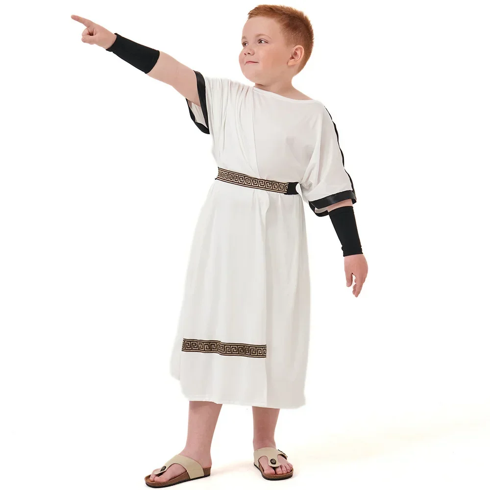 Halloween Deluxe Boys Caesar Toga Cosplay Costume Child Kids Ancient Greek and Roman Mythology Cosplay Warrior Cosplay Costume