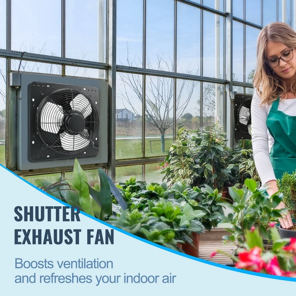 12 Inch Exhaust Shutter Fan with Temperature Humidity Regulator EC Motor 940 CFM 10 Speed Wall Mount Cooling Ventilation