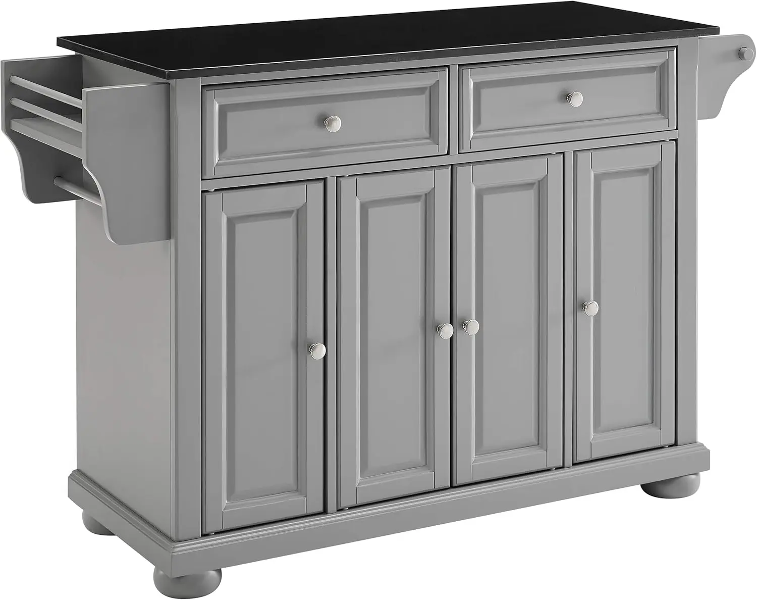 Alexandria Kitchen Island with Solid Black Granite Top, Vintage Grey