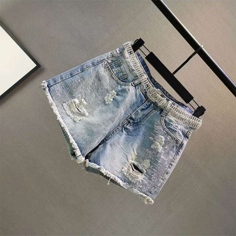 

Youthful High Waist With Rhinestones Denim Shorts for Women Korean Style Outfits Classic Harajuku Fashion Short Jean Pants Woman