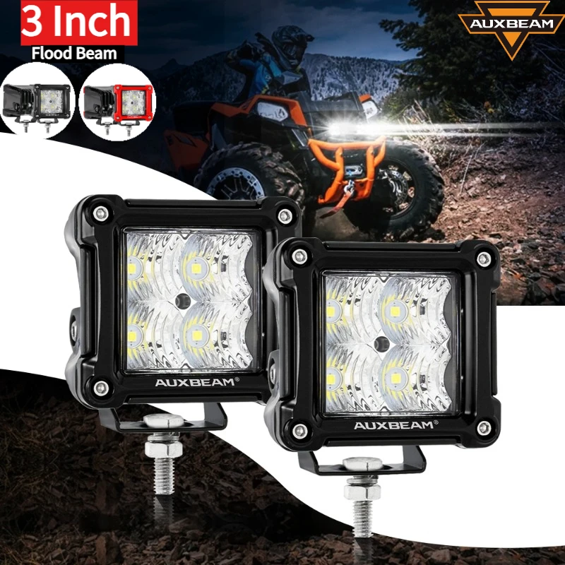 

AUXBEAM 3 Inch Square LED Pods Light Flood Beam Car Work Light with Harness for Truck Pickup Offroad