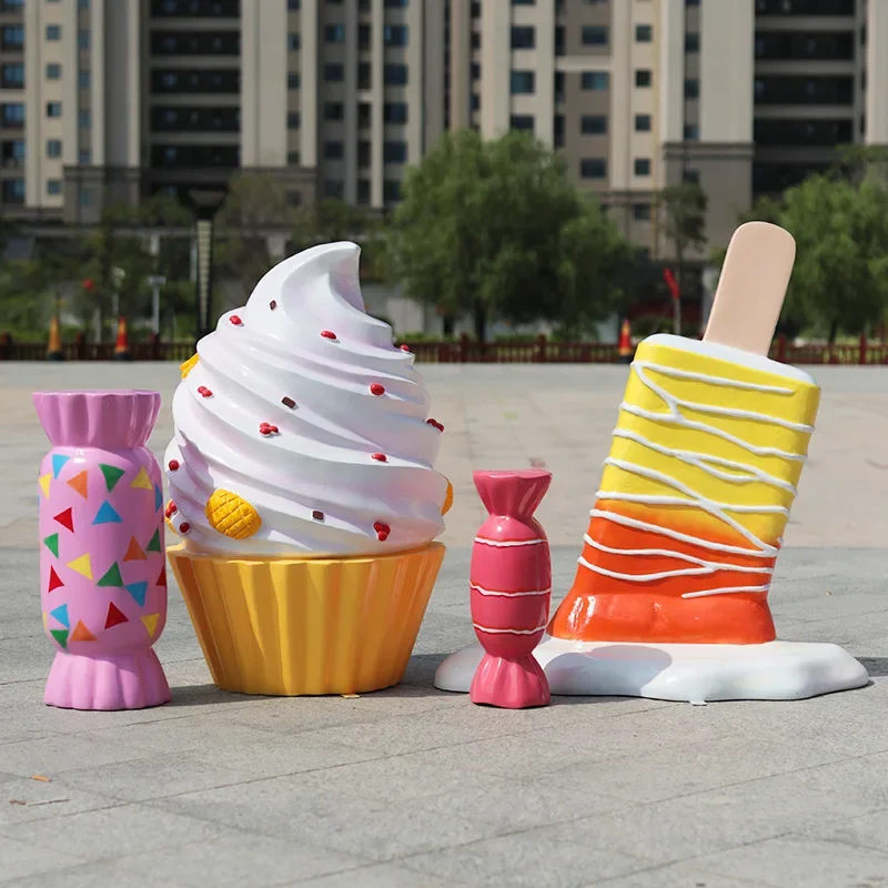 Simulation candy ice cream dessert sculpture outdoor fiberglass shopping mall pedestrian street milk tea shop beauty decoration