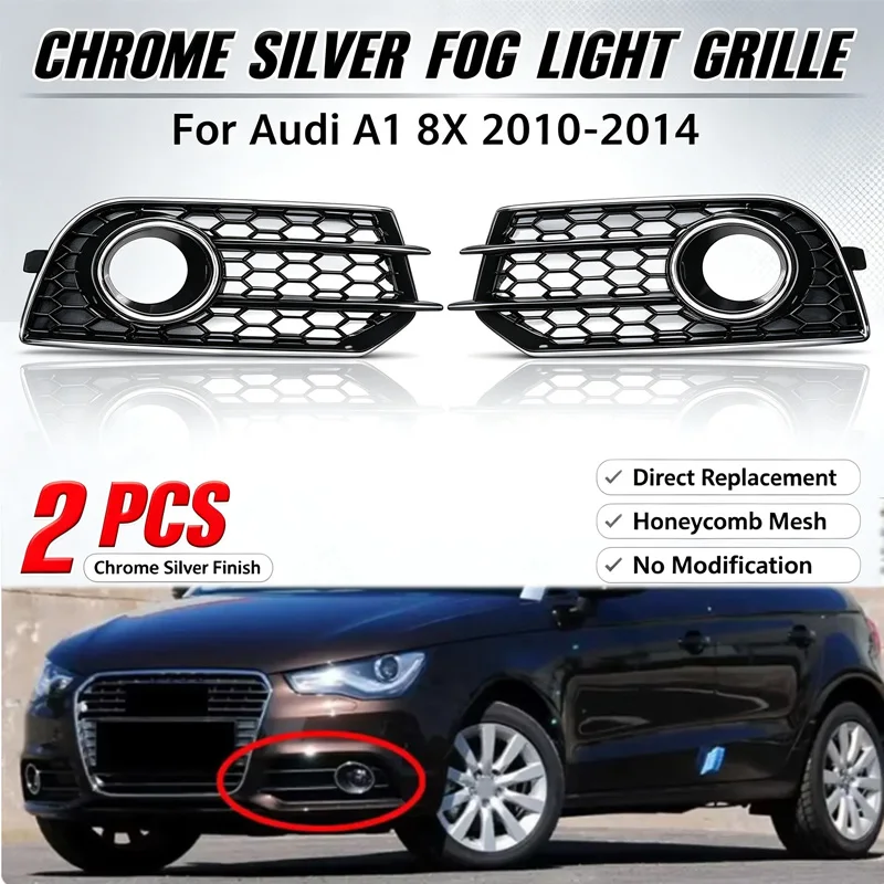 1 Pair Honeycomb Hex Mesh Front Bumper Fog Light Grill Cover For Audi A1 8X 2010‑2014 Fog Lamp Grille Car Exterior Accessories