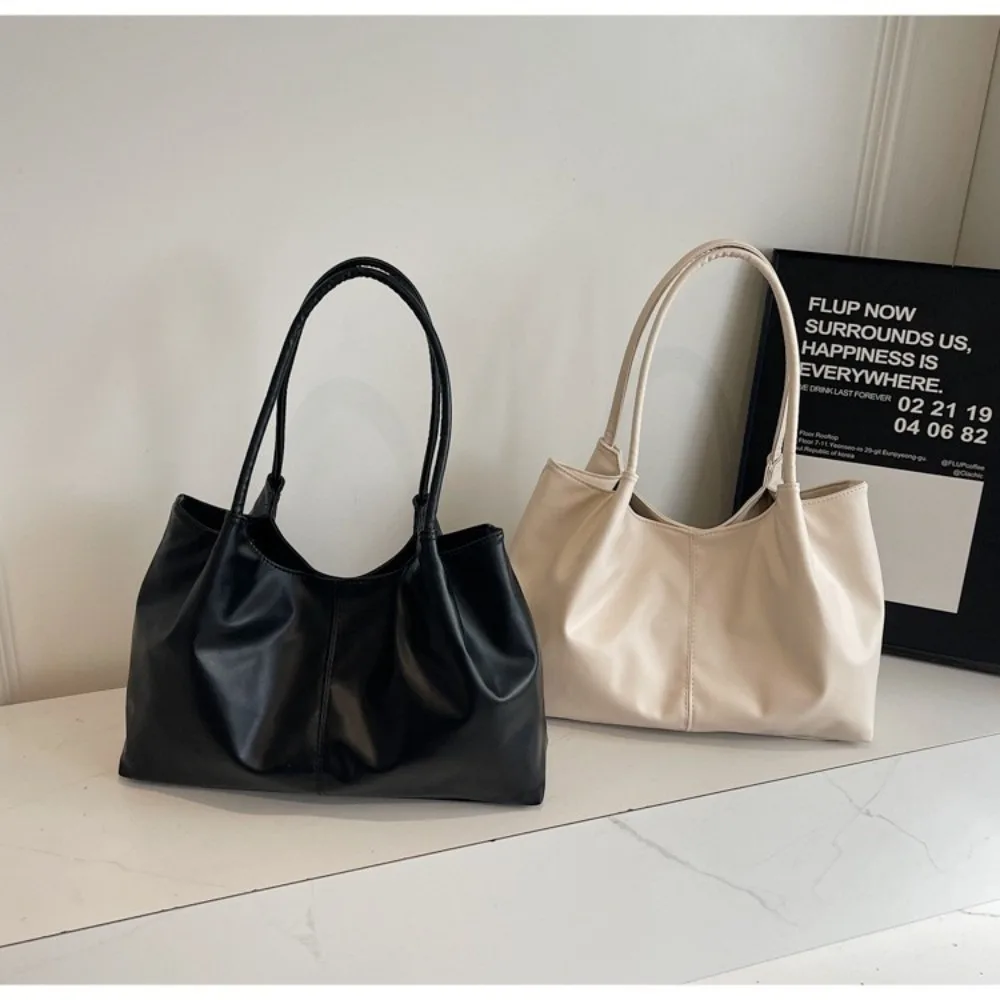 Casual Magnetic Buckle Tote Bag PU Leather Solid Color Underarm Bag Large Capacity Women's Handbag Girl