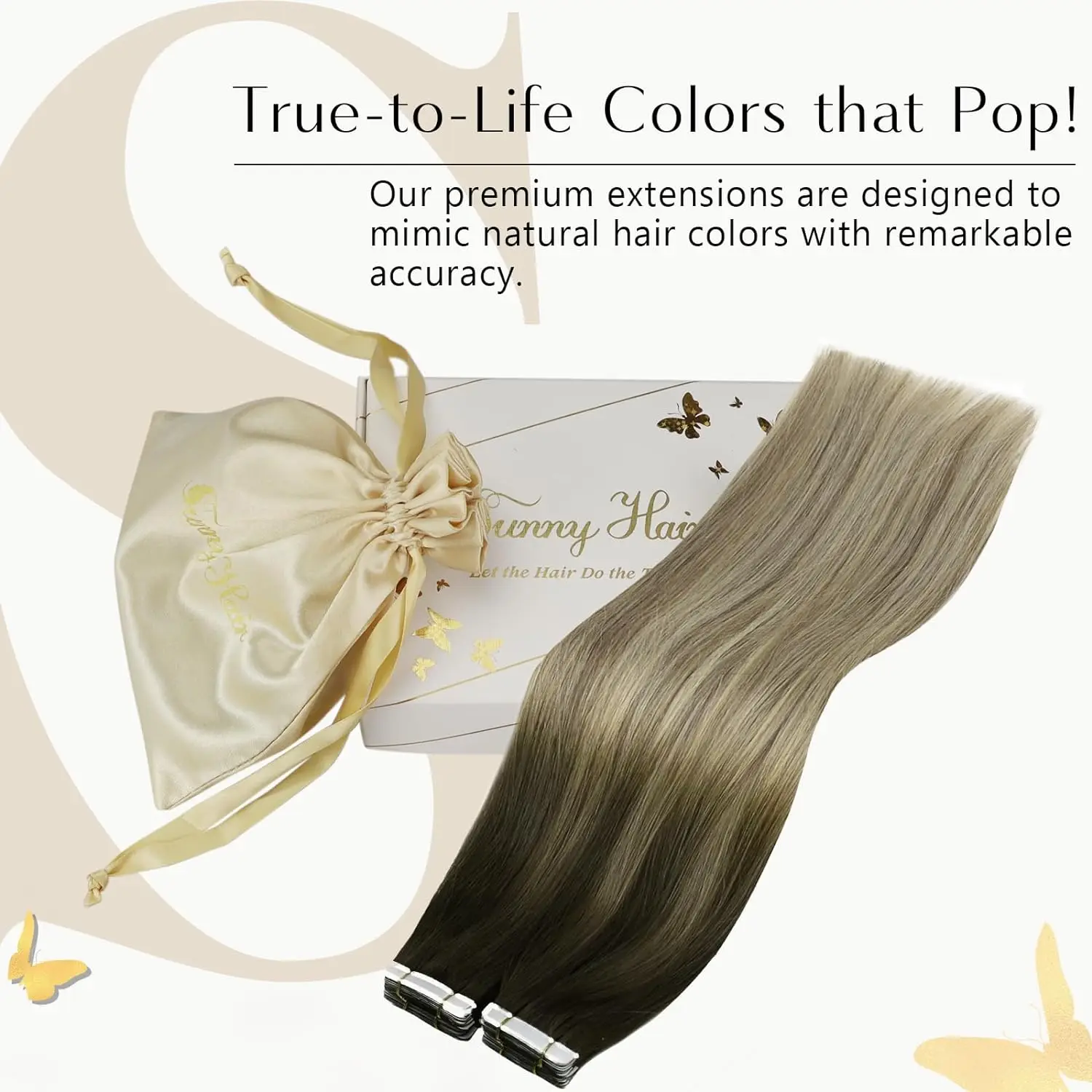 [NEW]VeSunny Tape In Hair Extensions Human Hair Real Natural Hair Balayage Color #4-14-60 Skin Weft Straight Seamless Hair