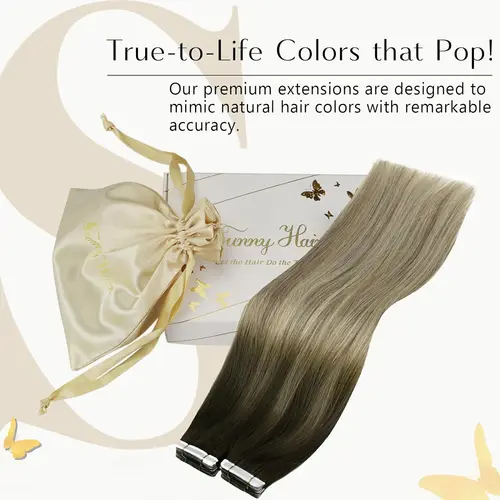 Imagen 2 del producto [NUEVO] Cinta VeSunny en extensiones de cabello Cabello humano Color de balayage de cabello natural real # 4-14-60 Trama de piel Cabello liso sin costuras