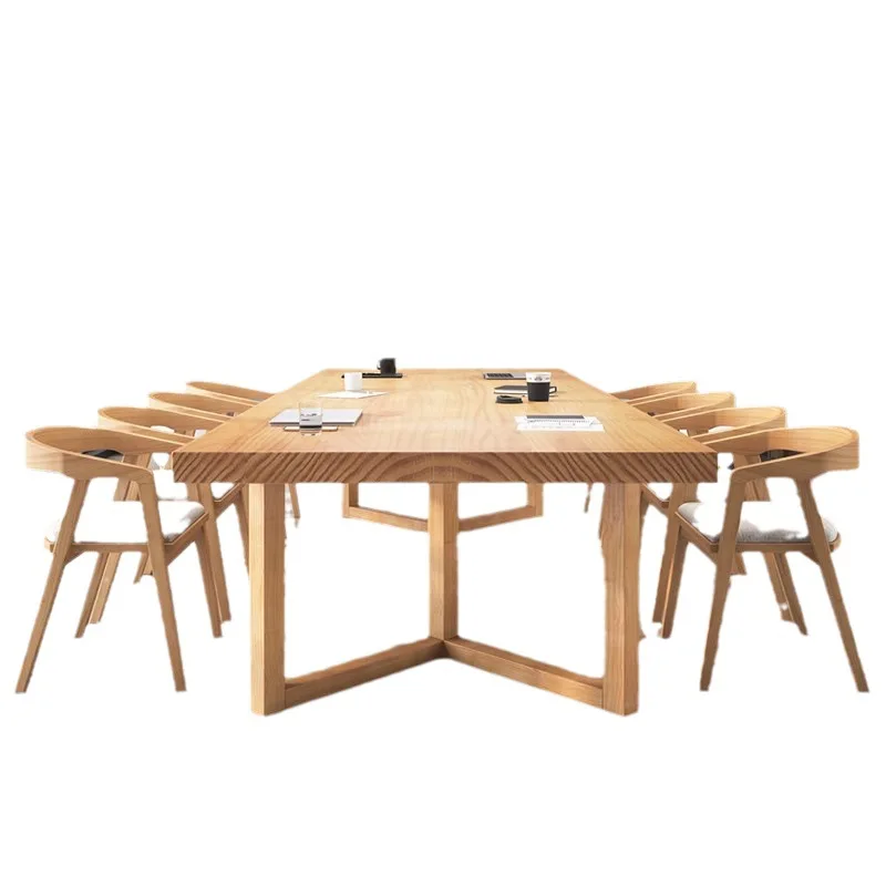 

All solid wood conference table, long table, simple modern office desk, multi-person training negotiation table and chair