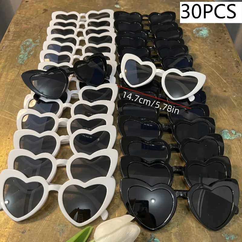 

30 PCS Party Outfit Glasses Heart-shaped Design Suitable for Various Occasions 15 Pieces in White and 15 Pieces in Black