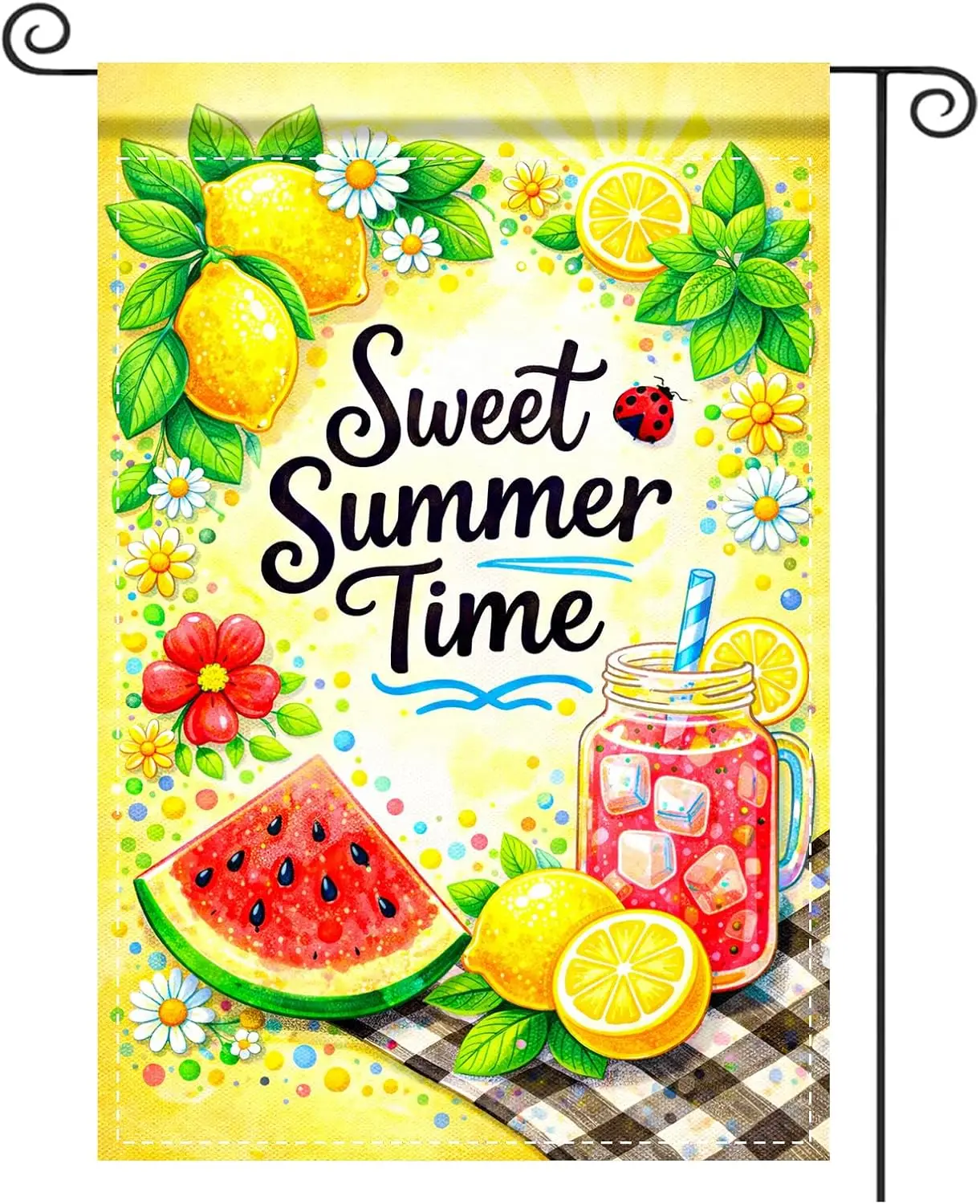 Nuxovilar Summer Garden Flag Sweet Summer Time Lemon Watermelon Picnic Pattern Polyester 12x18 Inches Garden Flags for Outsi WWP