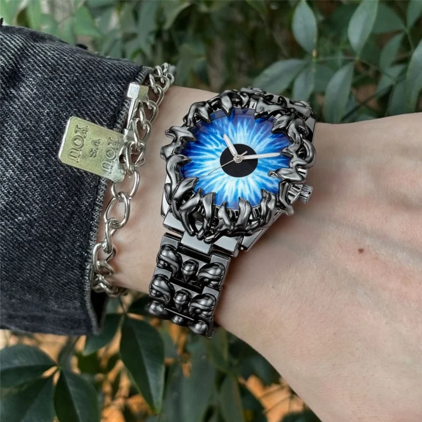 Top Quartz Watch Mens Unique Blue Devil Claw Carving Alabaster Industries Material Simple Creative Personaled Watch Male Clocks