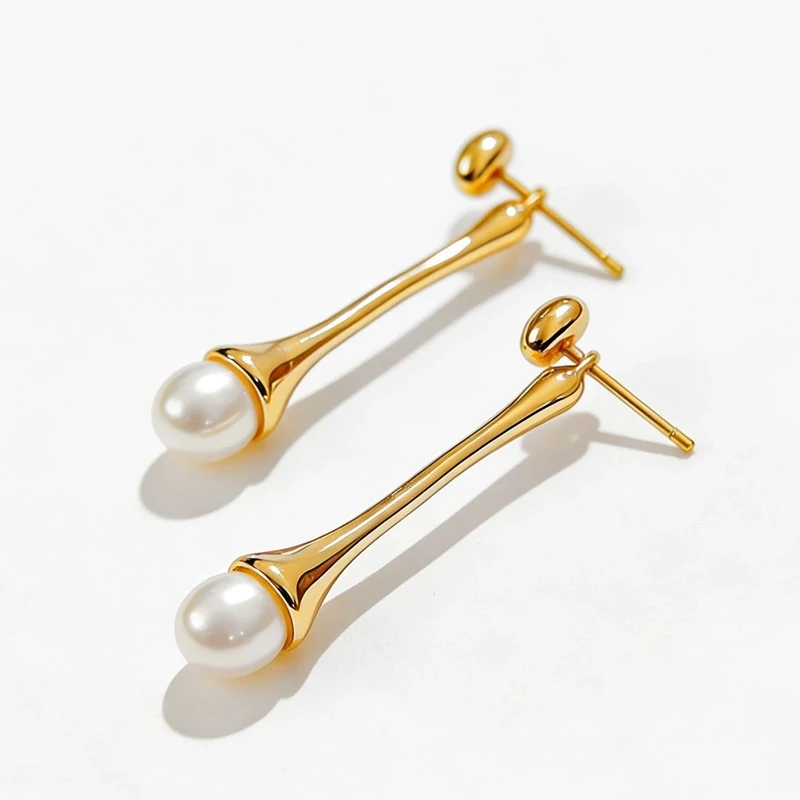 Creative dual-purpose earrings with s925 silver plated thick gold, high-end earrings, light luxury, natural pearl earrings