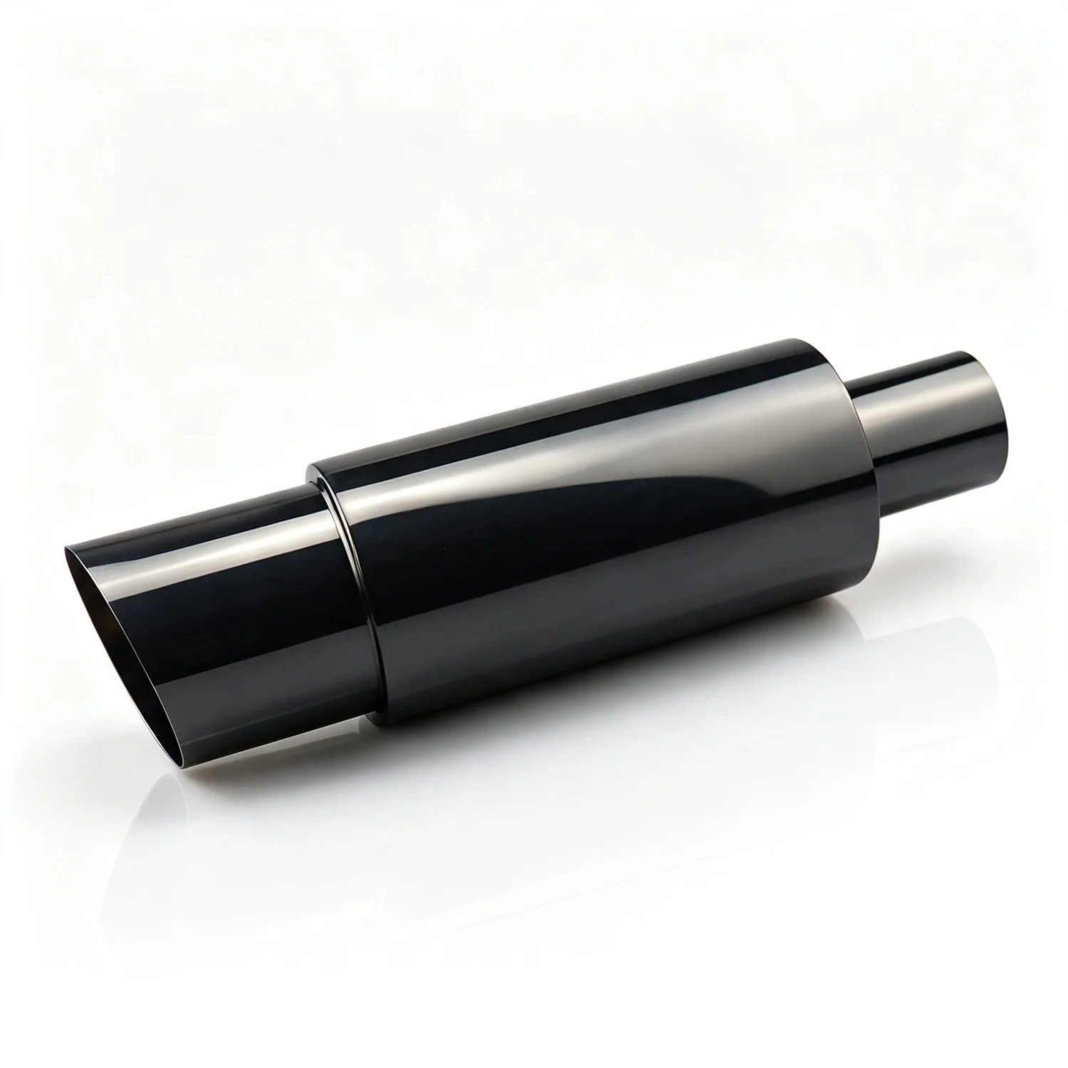 Black Beveled Exit Universal Straight Through Muffler Stainless Steel Exhaust Pipe Deep Sound Car Modification JDM Style
