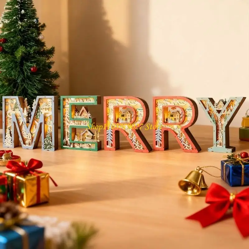 

C4DF Полый деревянный письменный стол Светодиодная лампа Рождественское украшение Ночник для каминной полки