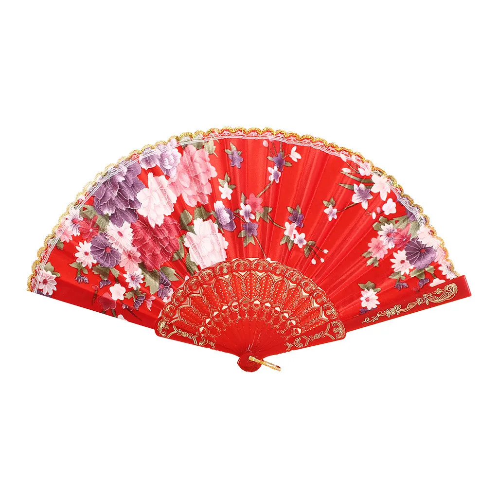 Floral Folding Hand Fan Vintage Retro Silk Handheld Fan Lace Folding Fan Wedding Dancing Church Party Gift, Hand Held Flower Fan