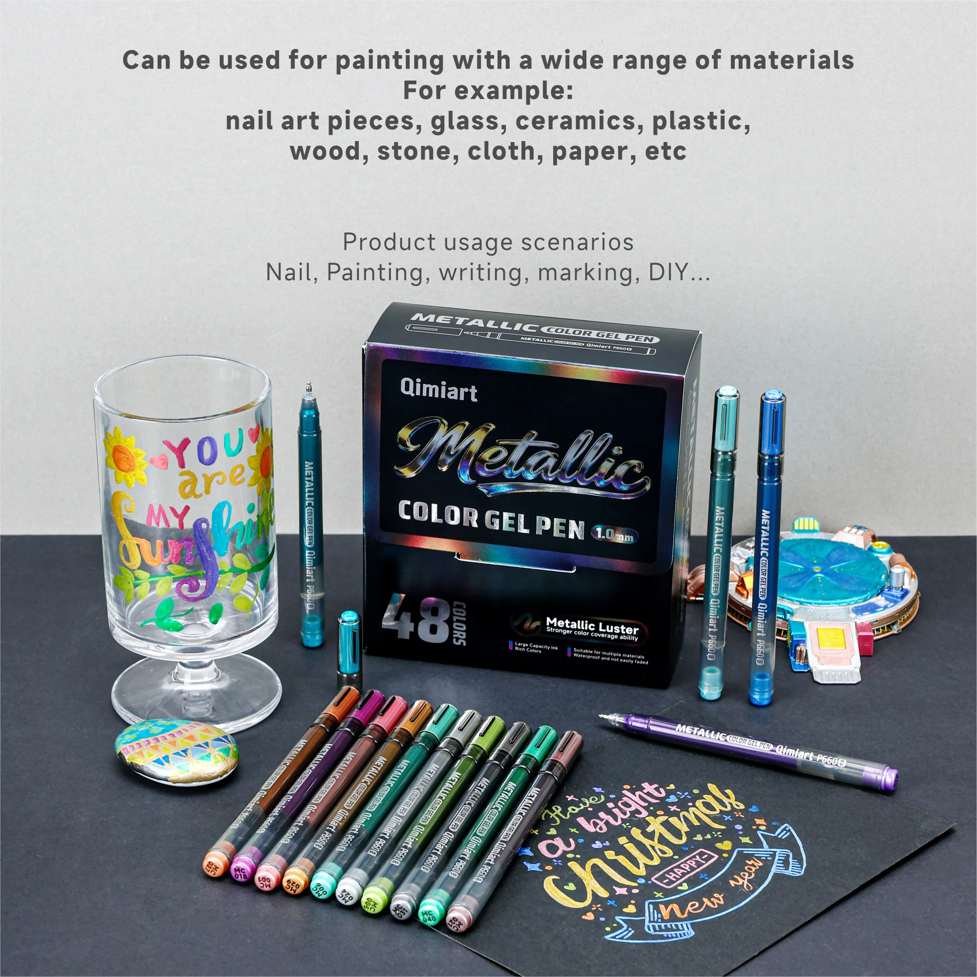 Languo 3D Dreidimensionaler 48-Farben Metallic-Malstift mit 1. 0-mm-Spitze aus Edelstahl, stabiler und gleichmäßigere Tintenausgabe, metallische Glanztextur, stärkere Farbdeckung, geeignet für verschiedene Materialien, wasserfest und lichtbeständig, sehr satte Farben, erfüllt mehrere Zeichnungsbedürfnisse, geeignet zum Zeichnen, Schreiben, Markieren, DIY... Nagelkunst, Glas, Keramik – Detail 15