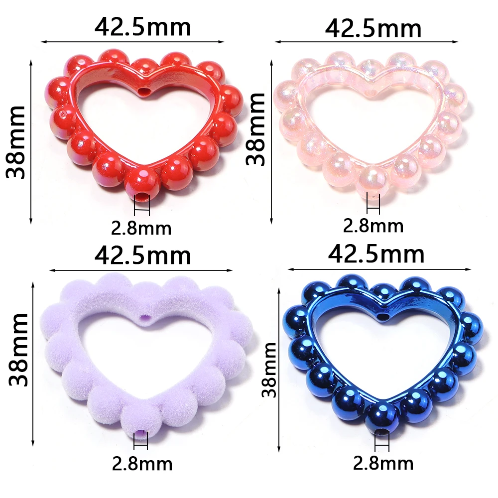 5pcs 38x42.5mm Acrylic UV Plated Color Love Garland Beads Handmade DIY Mobile Phone Chain Keychain Pen Decoration Accessories